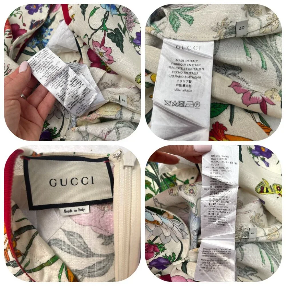 Authentic Gucci Ivory Grosgrain-trimmed paneled asymmetric floral Kaftan Dress